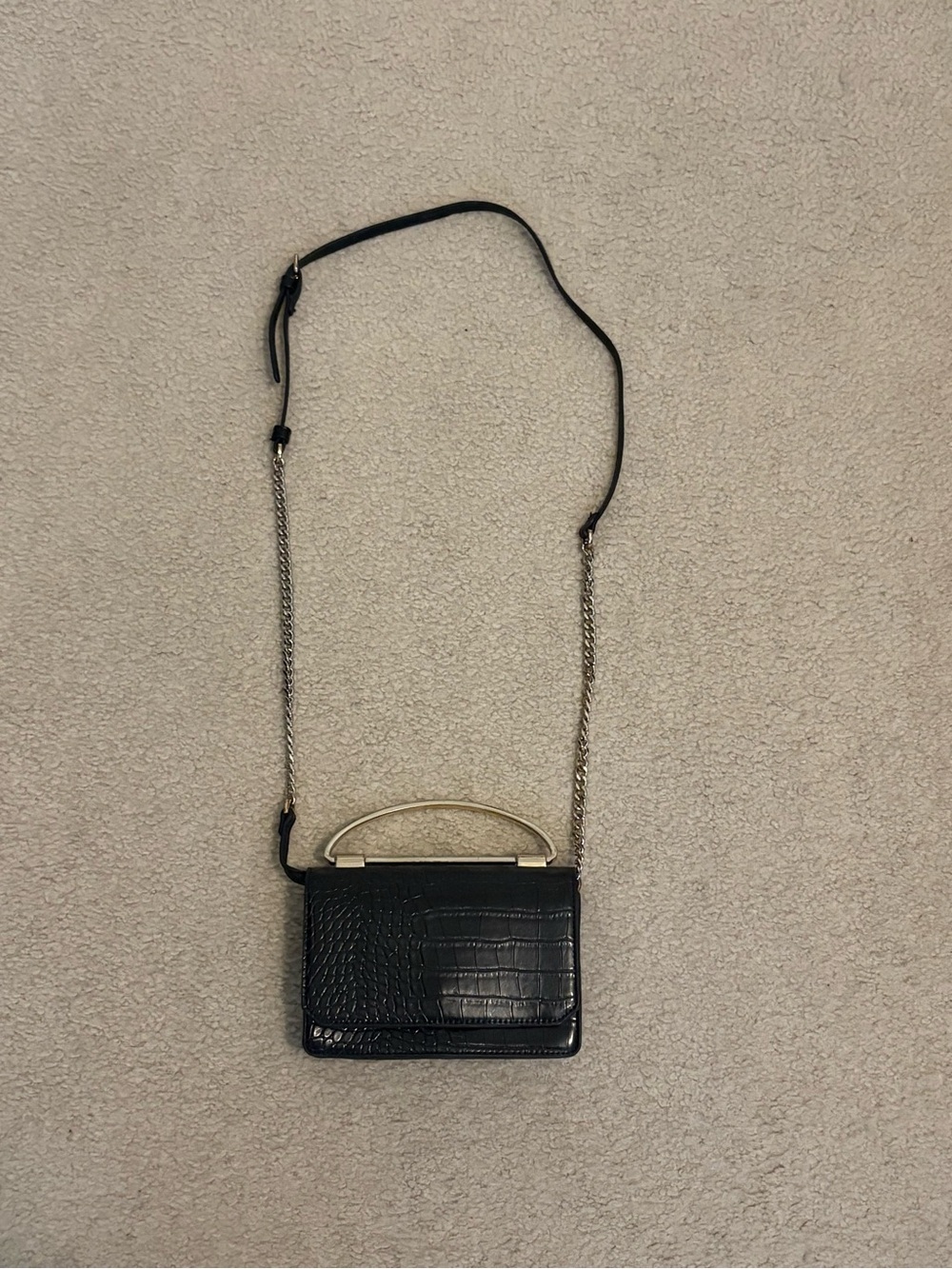 Black Croc-Embossed Chain Crossbody Bag - Unbranded